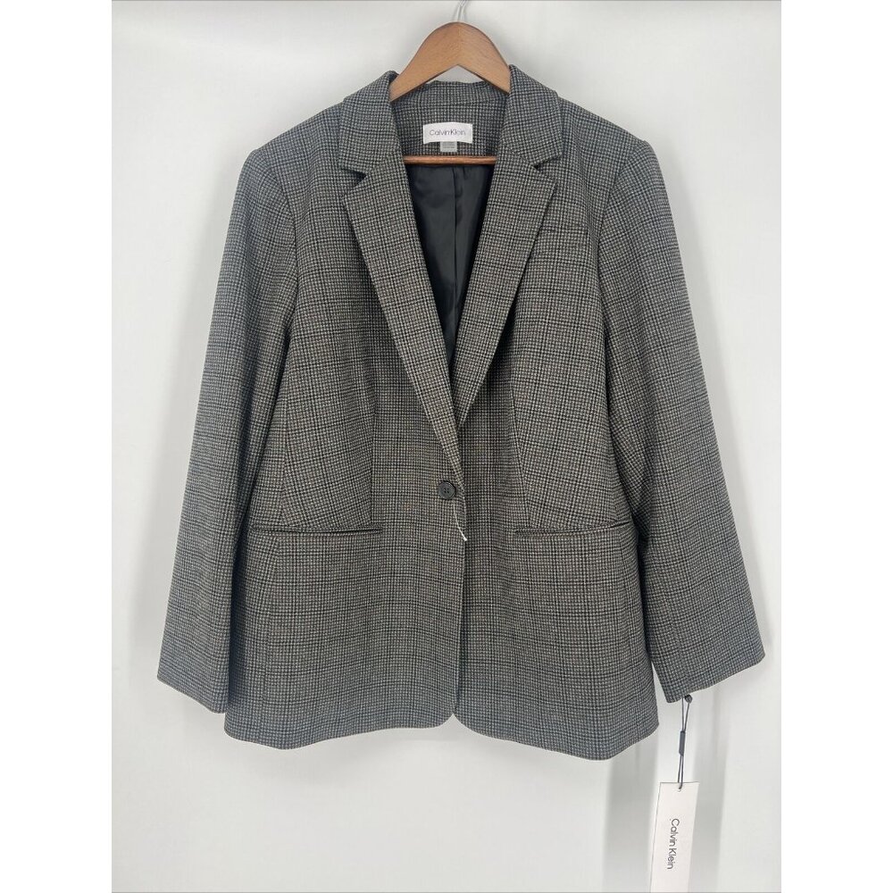 Calvin Klein Women's Gray Checked Blazer Jacket